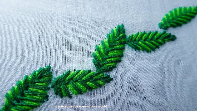 Hand Embroidery Fishbone Stitch Leaf border line Embroidery Design
