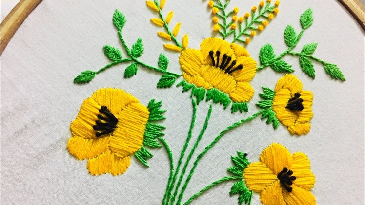 Hand Embroidery flower design with satin stitch by nakshi design art