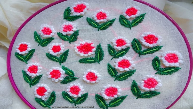 Hand Embroidery For Dress |French knot and running stitch flower design