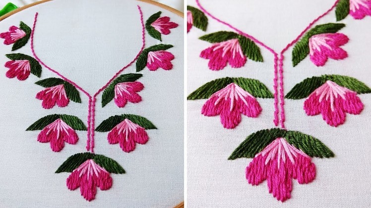 Hand Embroidery Neck Designs for Kurti. Kameez. Blouse | Satin Stitch
