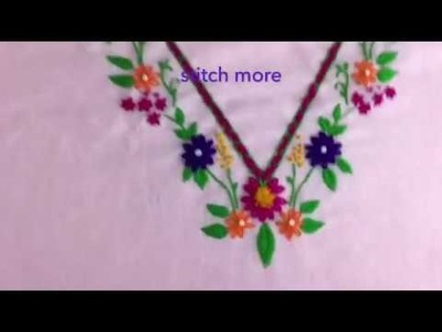 Hand embroidery Neckline embroidery lazy daisy stitch