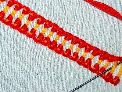 Hand Embroidery :Raised Buttonhole Band step-2 simple border design.