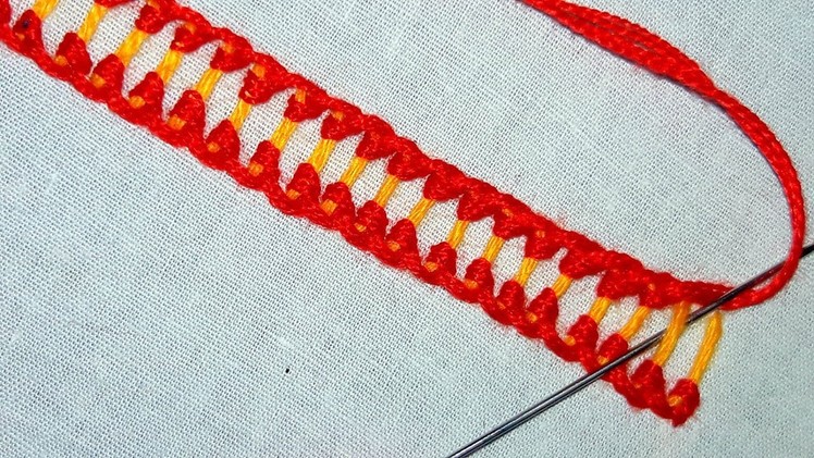Hand Embroidery :Raised Buttonhole Band step-2 simple border design.