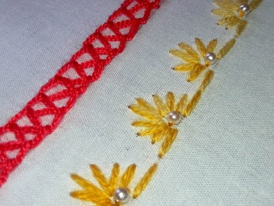 Hand Embroidery :simple 2 tip border design #54