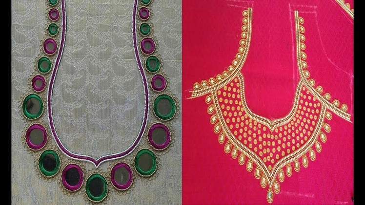 Maggam Work And Aari Embroidery Blouse Back Neck Designs | blouse neck hand embroidery designs