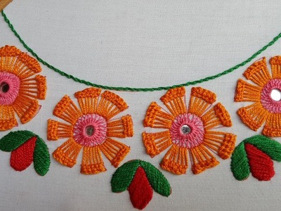Simple hand embroidery.neck design hand work embroidery design. thread name anker