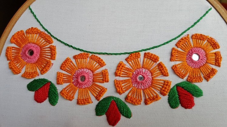 Simple hand embroidery.neck design hand work embroidery design. thread name anker