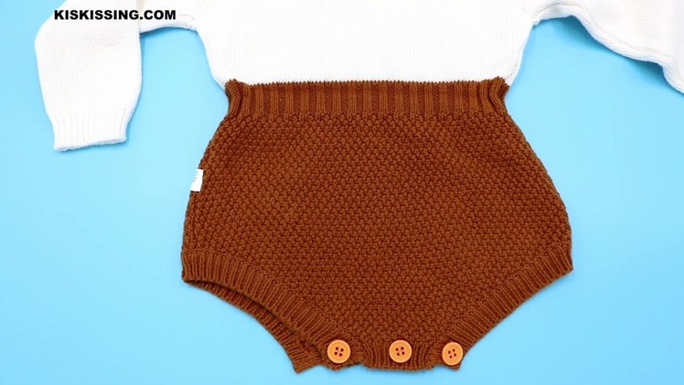 Doll Collar Paneled Knitting Romper for Babies Wholesale