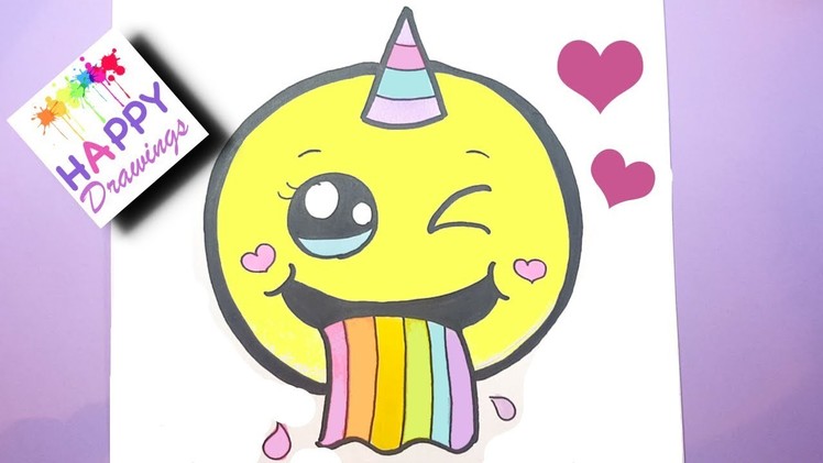 How to Draw A cute Emoji Unicorn Puking Rainbow EASY