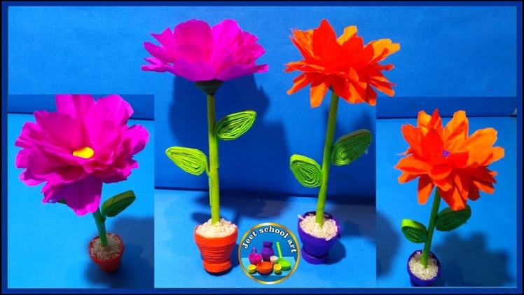 Paper flower with pot. Easy paper craft. ताव पेपर से फूल और कुण्डी बनाना सीखे।