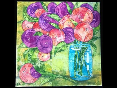 Paper Painted Collage for Spring - 12 X 12 Mixed Media Canvas
