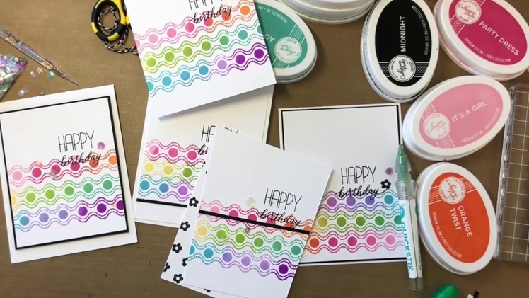 Rainbow Border Stamping Hand Made Birthday Cards