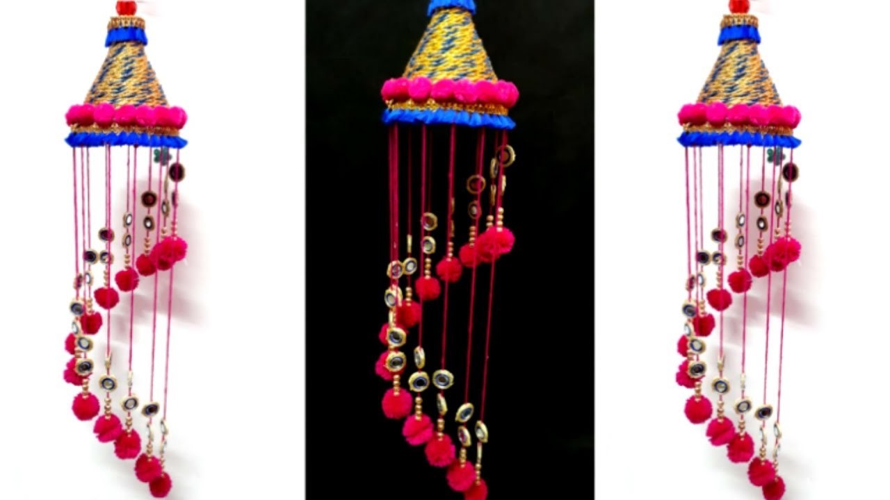 DIY- jhumar.wall hanging with wool and plastic bottle |wind chimes from ...