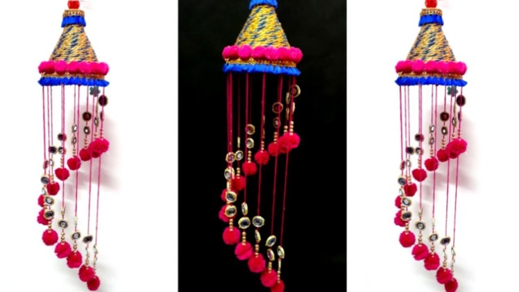 DIY- jhumar.wall hanging with wool and plastic bottle |wind chimes from wool