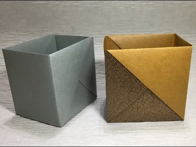 Easy Origami Box Tutorial 簡單摺紙盒子教學 Caja de papel fácil #简单折紙 折り紙-小物入れやペン立てを自分でつくろう(四角形の箱)