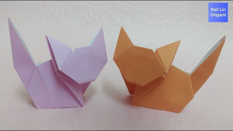Easy Origami Cat Tutorial 簡單貓咪摺紙教學 Origami-Gato de Papel fácil #简单折紙 折り紙-(ねこ)１枚で全身作れる