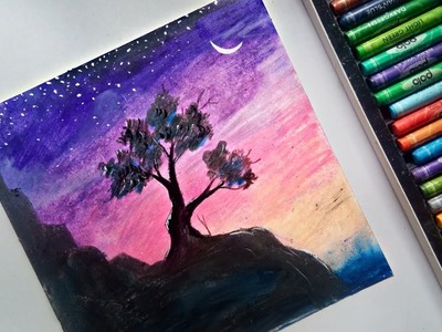 Easy scenery drawing with oil pastel colours