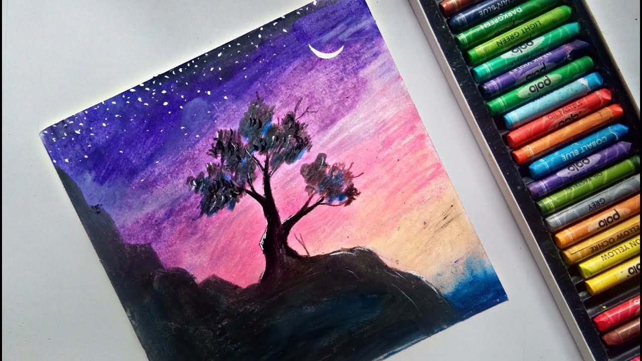 love oil pastel scenery drawing