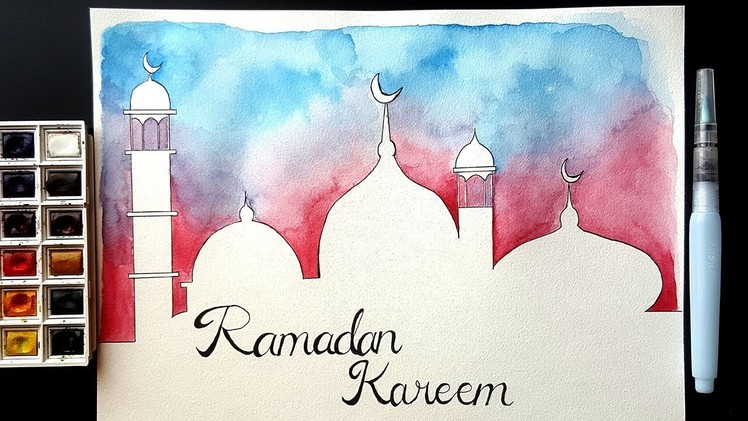 Easy Watercolor Ramadan Painting