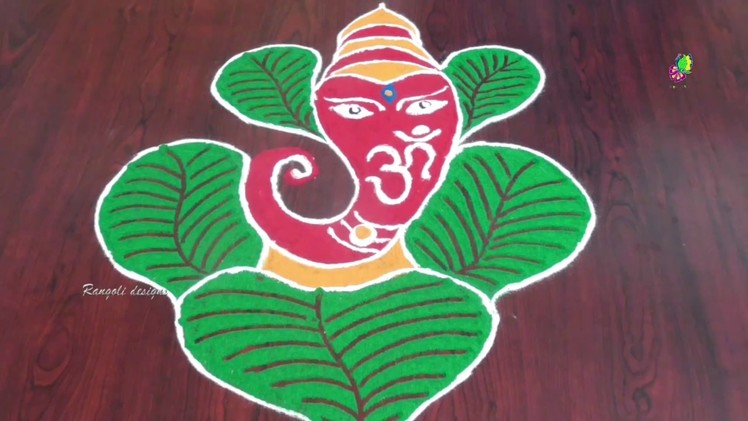 Ganesh Chaturthi Special Rangoli Design | Easy leaf Ganesha Kolam | Easy Rangoli Designs