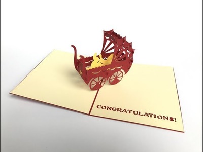 GrandGift Cards Red Stroller 3d Popup Card Kirigami Art