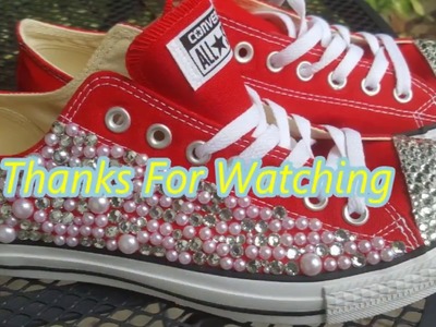 How To DIY Customize Rhinestone & Pearl STRASSED.EMBELLISHED  Red CONVERSE