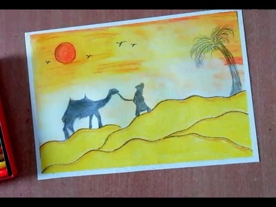 Oil pastel painting ।। drawing।। desert ।। easy
