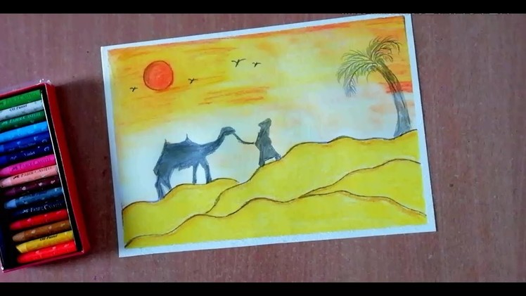 Oil pastel painting ।। drawing।। desert ।। easy