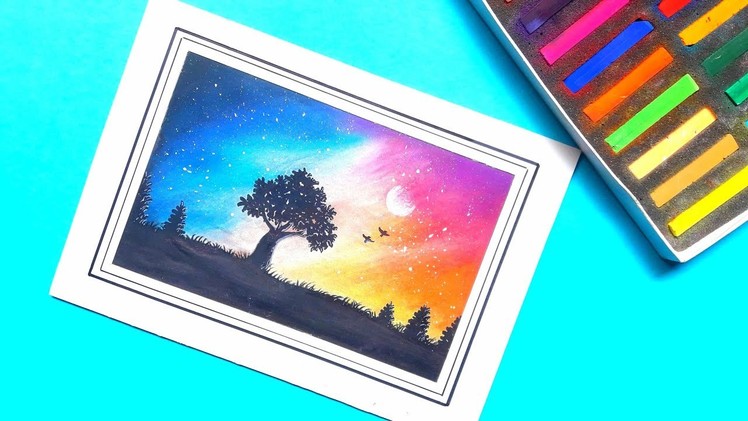 Very easy night landscape scenery drawing with pastels | step by step for beginners