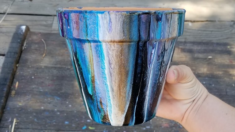 Acrylic Pour on a Terracotta Flower Pot