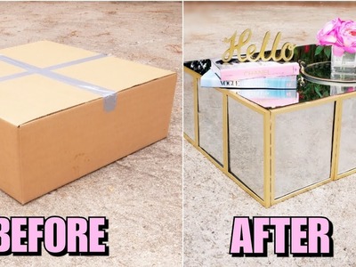 DIY: MIRRORED COFFEE TABLE MADE FROM CARDBOARD!! Z GALLERIE INSPIRED | LUXURY FOR LESS! IKEA HACK