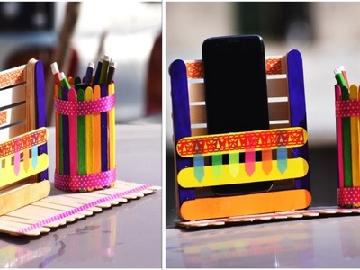 DIY : Pen stand and Mobile Holder using  Popsicle Sticks