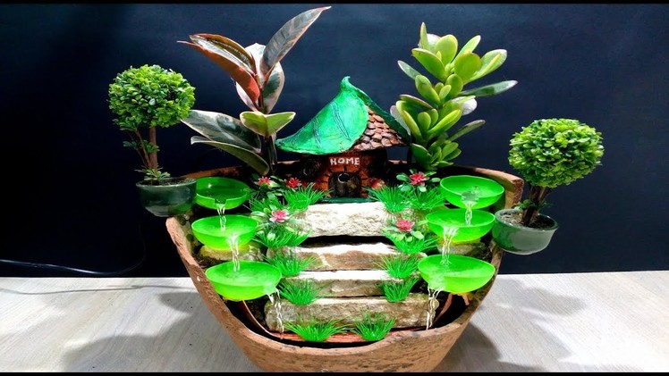 How to make Beautiful Fairy garden with Fountain used broken vase. DIY
