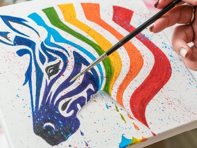 Colorful Rainbow Zebra - Acrylic painting. Homemade Illustration (4k)