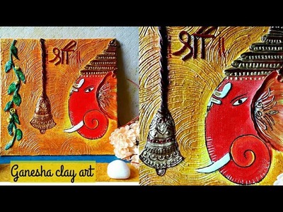DIY Ganesha clay art on canvas | Ganesha wall art #mural | Ganesha home decor| colours Creativity