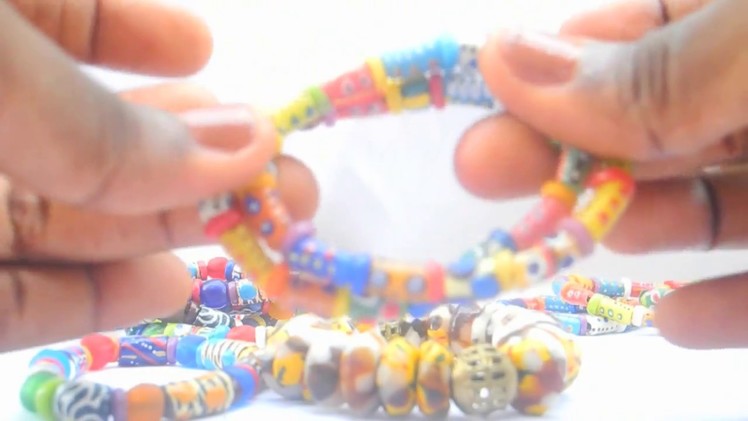Hand painted recycled glass bead bracelets by moshelbeads