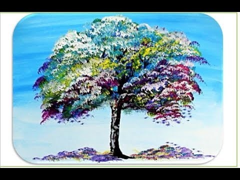 How to paint a TREE. Painting Tutorial colorful RAINBOW tree Step by Step in acrylic for beginners