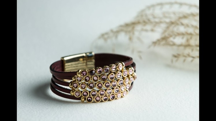 Swarovski and leather bracelet - Jewelry making tutorial