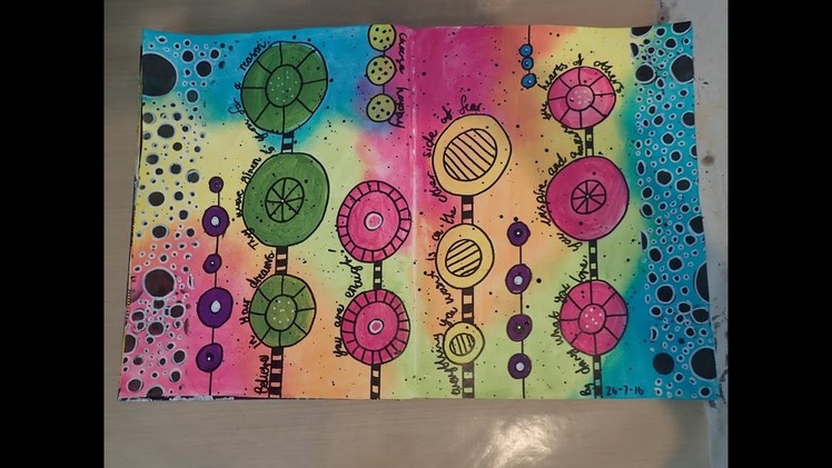 Art journal process page - Bright abstract flowers (Mixed Media)
