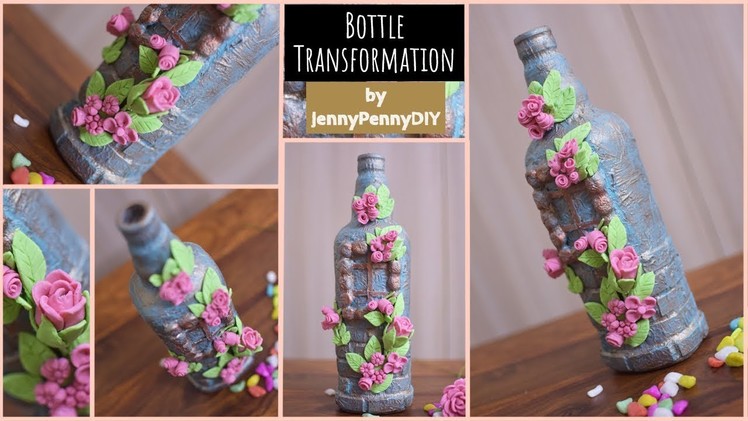 Beautiful flower bottle decoration|best out of waste|clay flowersglass bottle decoration ideas|part2