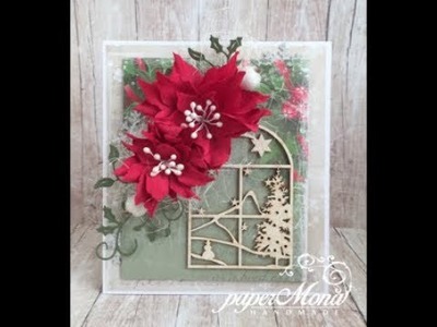 Christmas card with foamiran poinsettias and chipboard