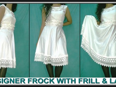 Designer Frock With Frill And Lace Cutting And Stitching | DIY - Tailoring With Usha