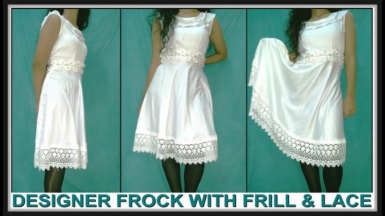 Designer Frock With Frill And Lace Cutting And Stitching | DIY - Tailoring With Usha