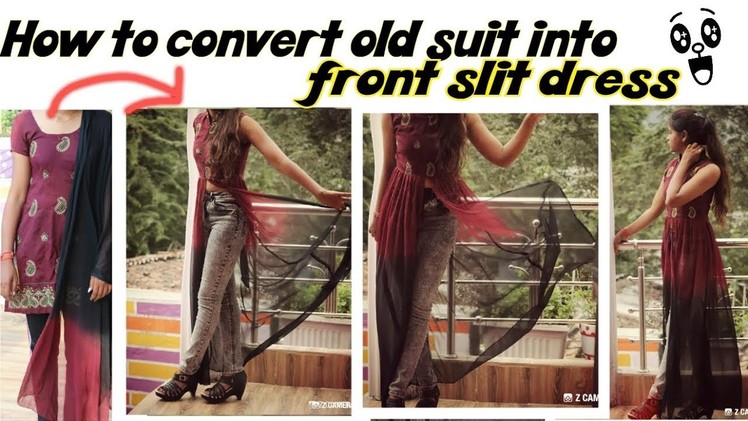 DIY convert old suit and duppata into front slit dress.kurti.long dress