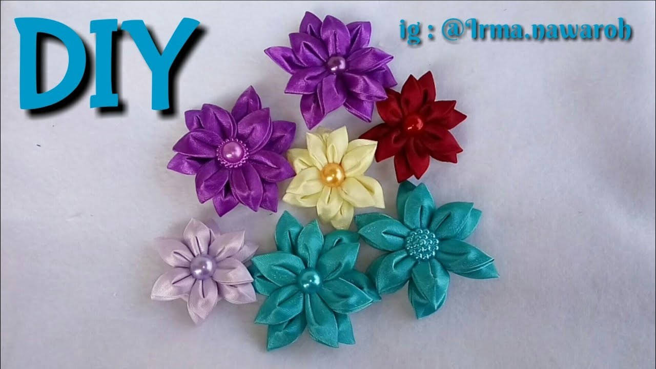 Diy Ii Tutorial Bross Kanzashi Flowers 07 Ll Cara Membuat Bros Bunga Ll Satin Ribbon Flowers