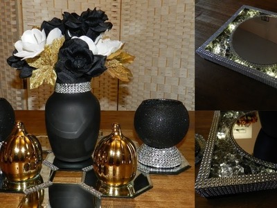 (Giveway Closed) Dollar Tree Glam Bling Centerpiece| DIY Elegant Candle Holders and Lighted Tray