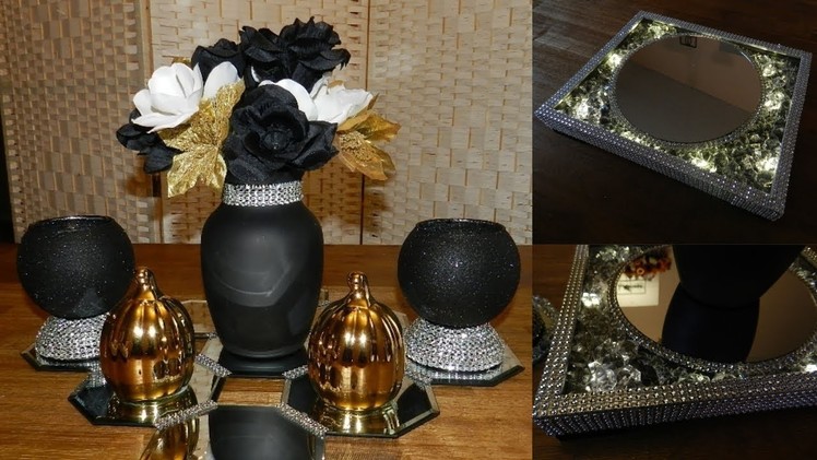(Giveway Closed) Dollar Tree Glam Bling Centerpiece| DIY Elegant Candle Holders and Lighted Tray