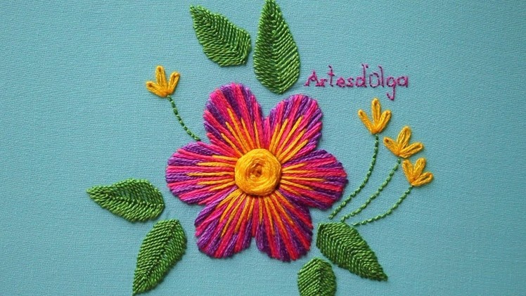 Hand Embroidery: Multicolor Satin Stitch | Bordados a Mano: Punto Relleno Multicolor | Artesd'Olga