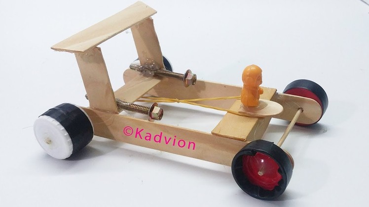 How to make Rubber Band CAR at home - Powered Car - Diy toy car easy