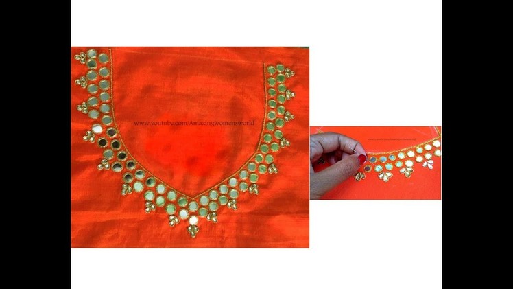 Mirror Work Neck Design for Churidar. Kurti. Blouses making same like Hand Embroidery
